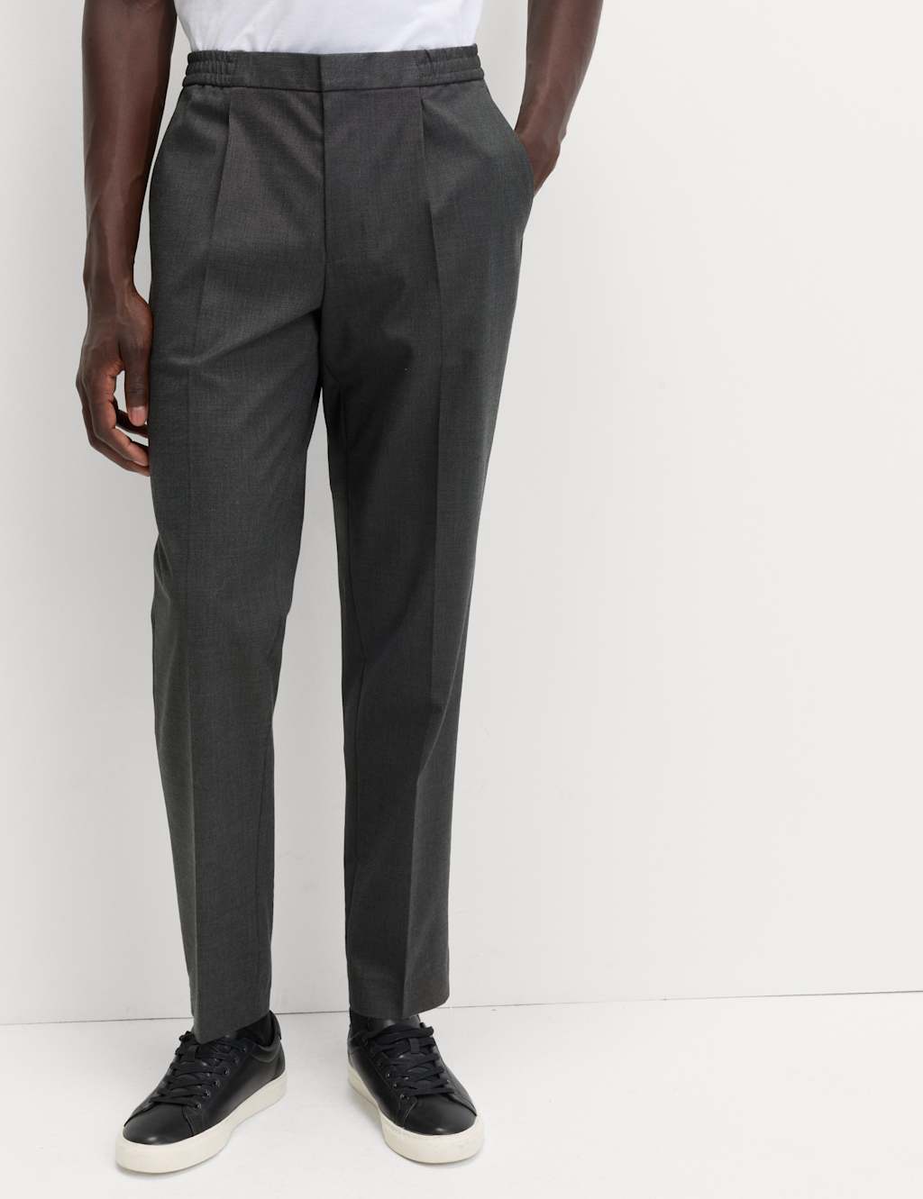 M&S Cotton Blend Smart Elasticated Waist Trousers Grey