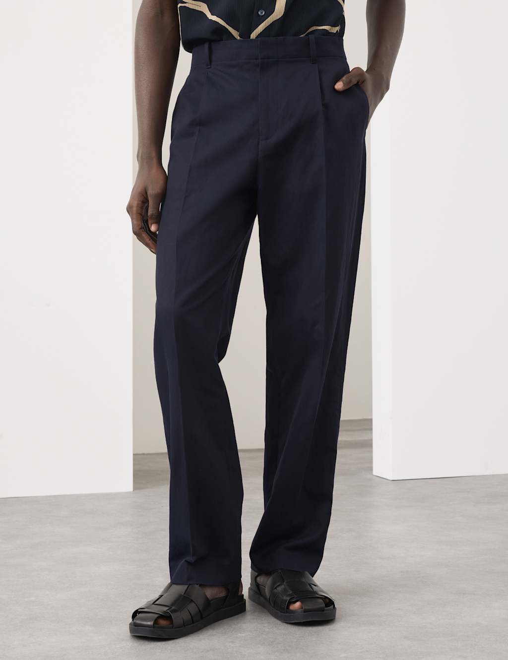 Autograph Men's Relaxed Fit Lyocell Rich Pleat Front Trousers - 32 - Dark Navy