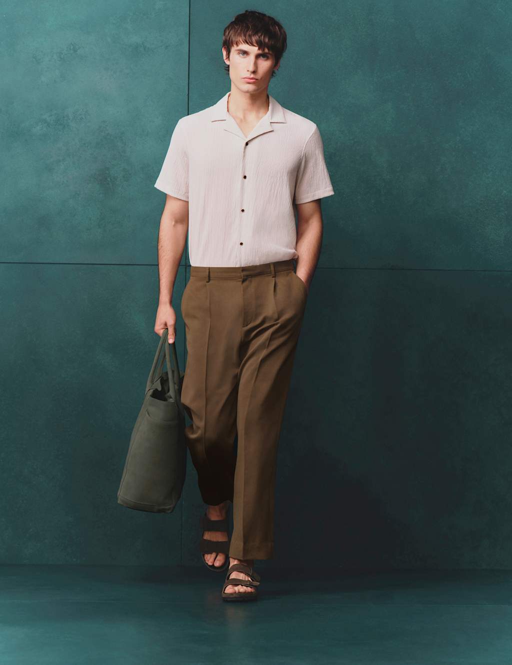 Autograph Men's Relaxed Fit Lyocell Rich Pleat Front Trousers - 34 - Olive