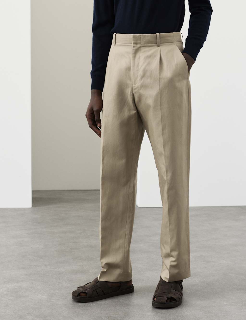 Autograph Men's Relaxed Fit Lyocell Rich Pleat Front Trousers - 34 - Sand