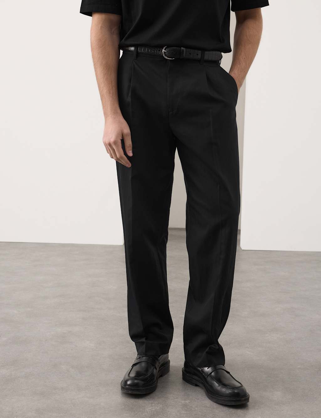 Autograph Men's Relaxed Fit Lyocell Rich Pleat Front Trousers - 34 - Black