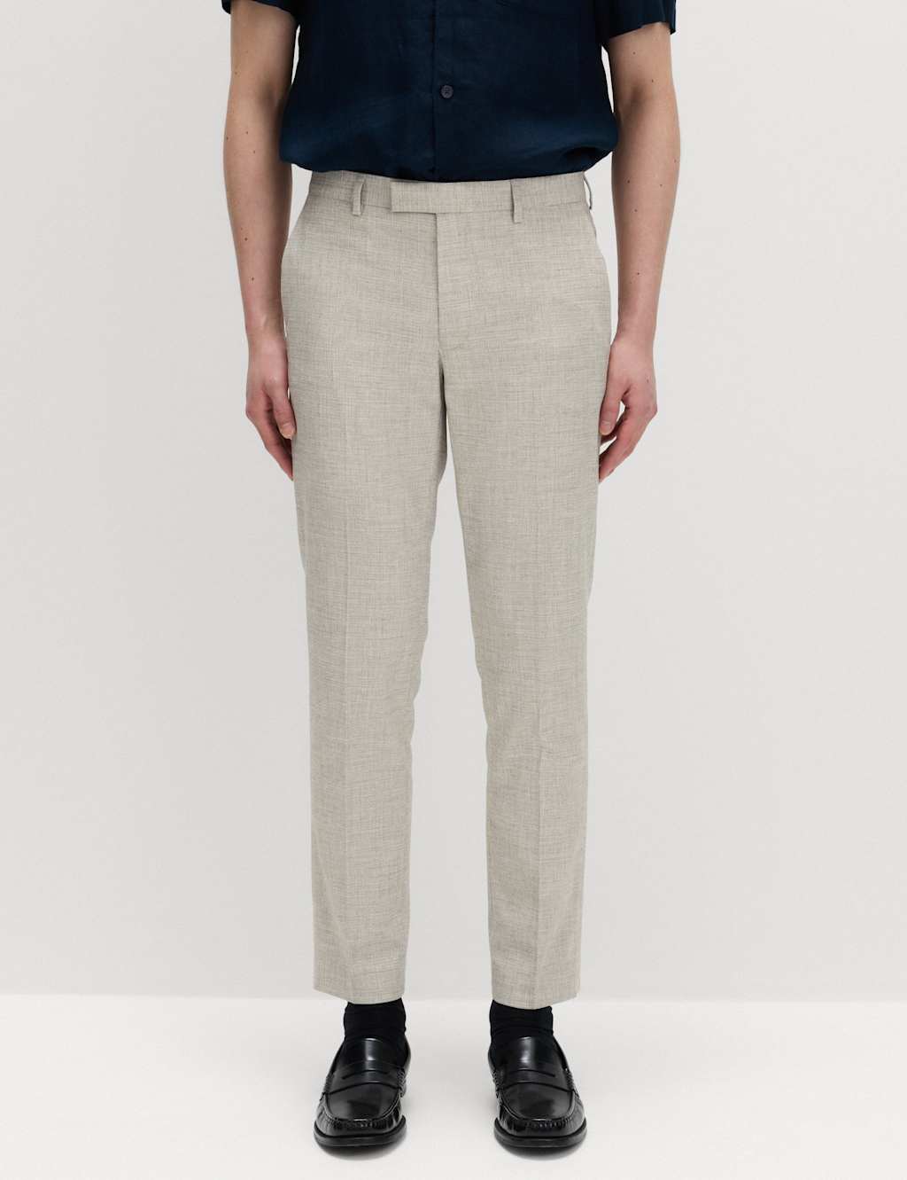 M&S Men's Relaxed Fit Textured Pleat Front Trousers - 32 - Neutral