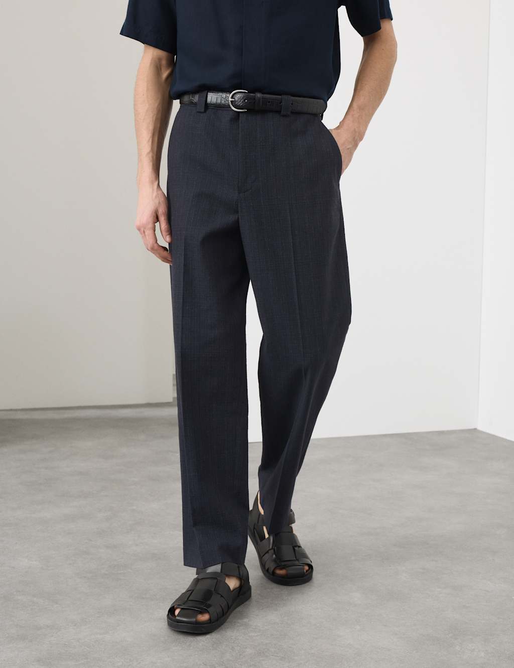 Autograph Men's Relaxed Fit Textured Trousers - 38 - Dark Navy