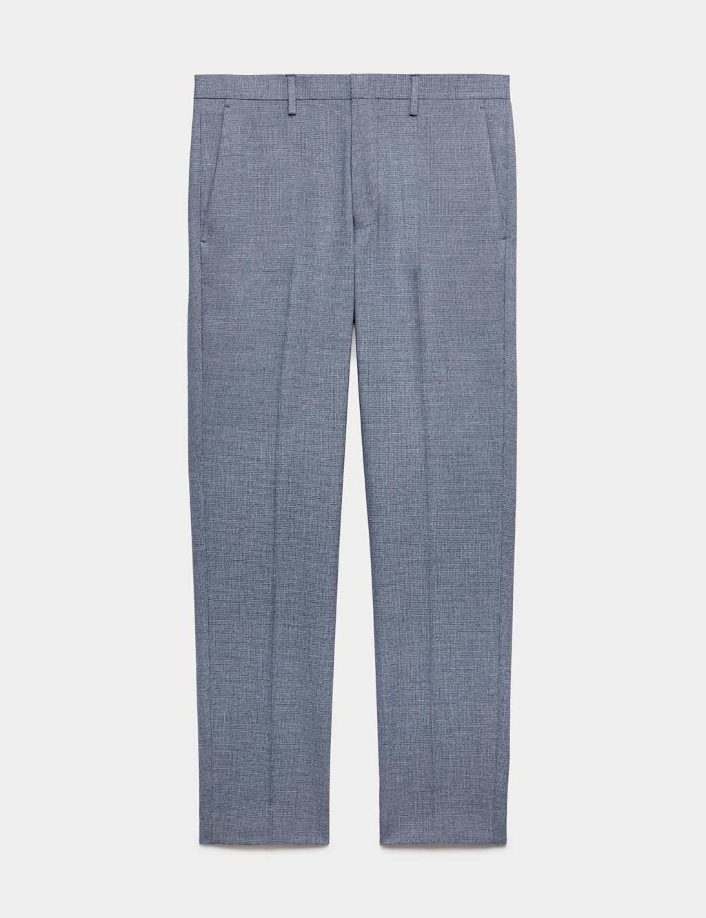 M&S Men's Tailored Fit Micro Grid Trousers - 34 - Blue
