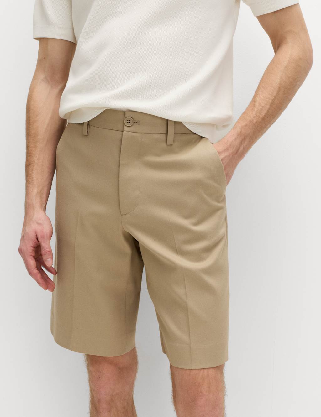 M&S Men's Regular Fit Smart Twill Shorts - 38 - Sand