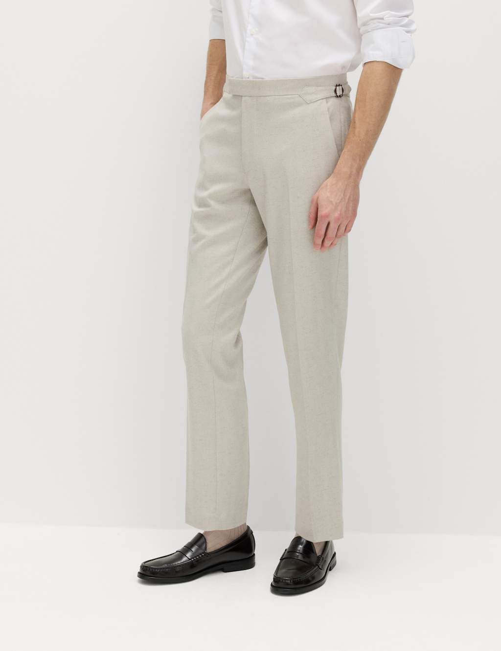 M&S Men's Tailored Fit Herringbone Trousers - 42 - Neutral