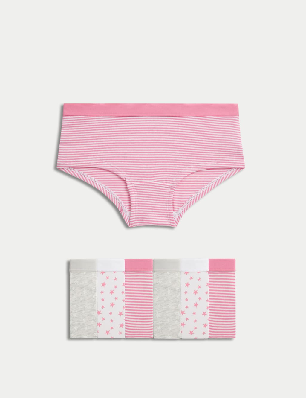 M&S Collection Girls 7pk Cotton Rich Stripes & Stars Shorts (5-16 Yrs) - 13-14 - Pink Mix, Pink Mix