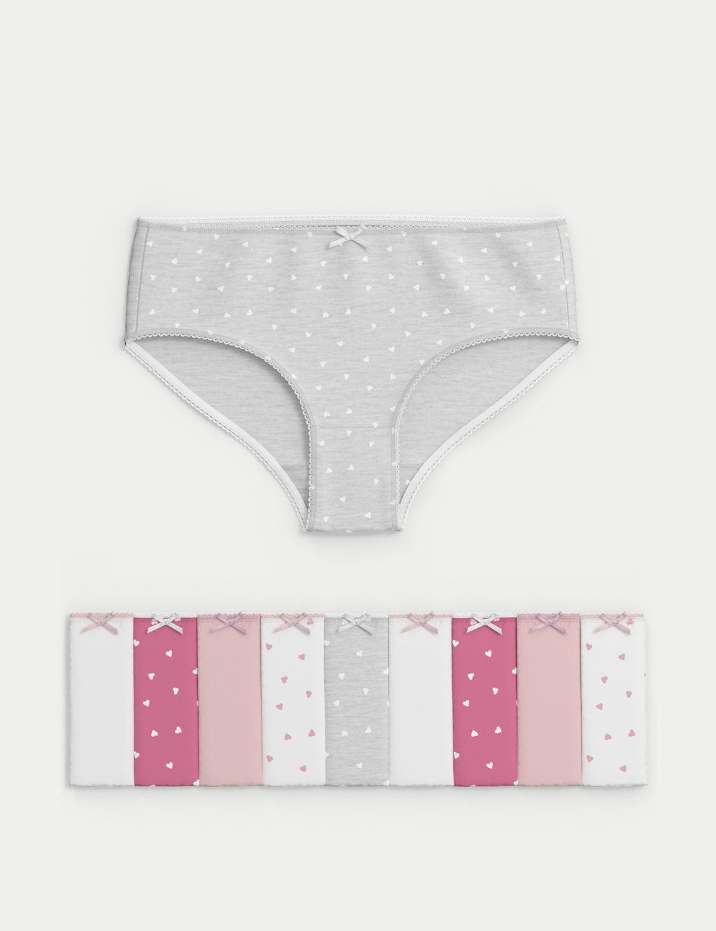 10pk Cotton with Stretch Heart Knickers (2-14 Yrs)
