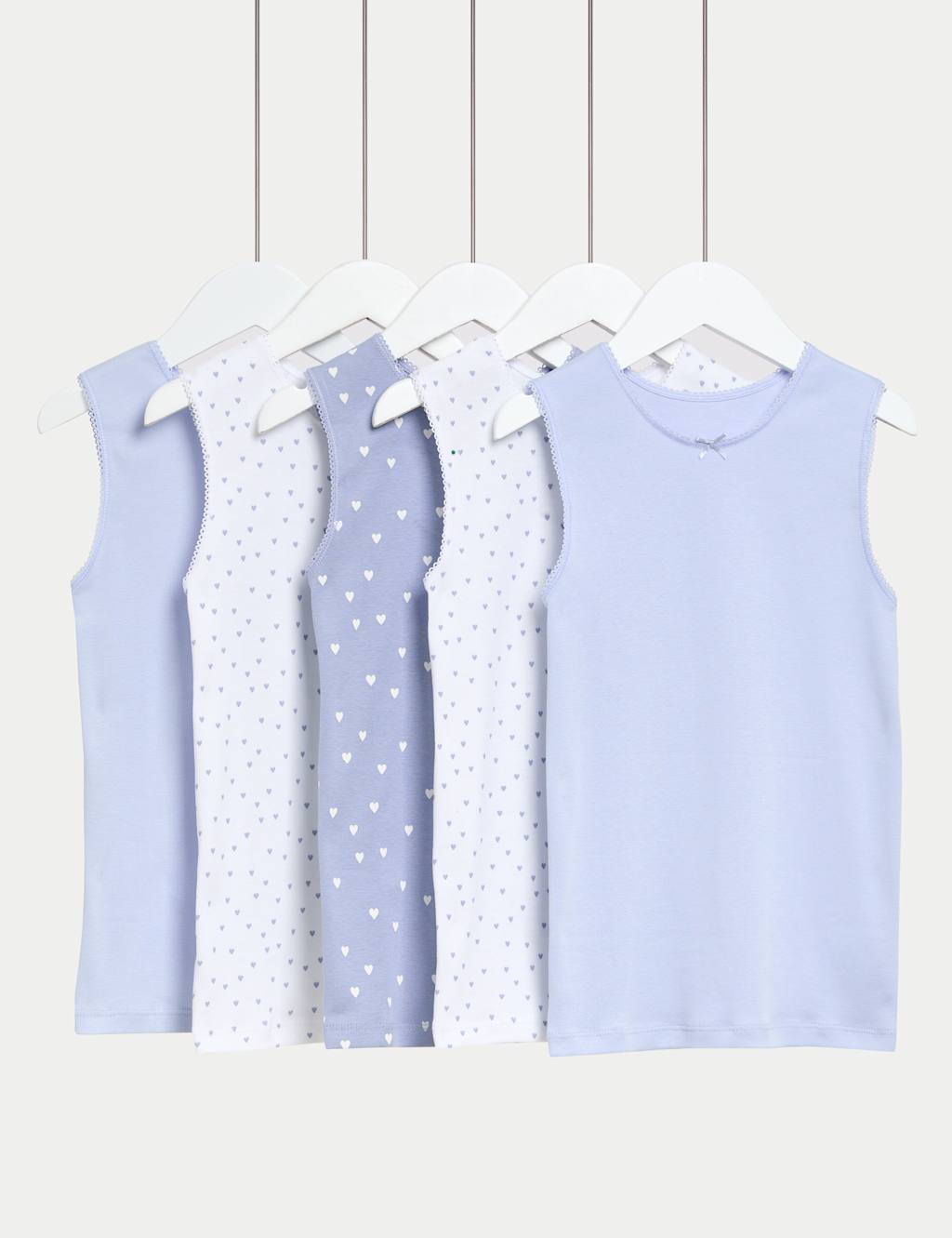 M&S 5pk Pure Cotton Heart Print Vests (2-14 Yrs) Lilac Mix