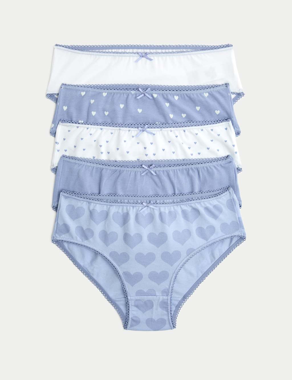 M&S 10pk Cotton with Stretch Lilac Heart Knickers (2-14 Yrs) Lilac Mix