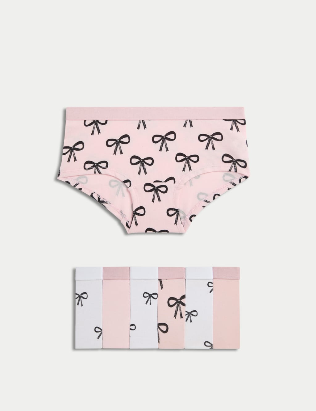 M&S Collection Girls 7pk Cotton with Stretch Bow Shorts (5-16 Yrs) - 13-14 - Pink Mix, Pink Mix
