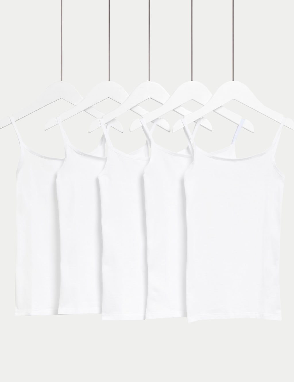 M&S 5pk Cotton Rich Cami Tops (5-14 Yrs) White