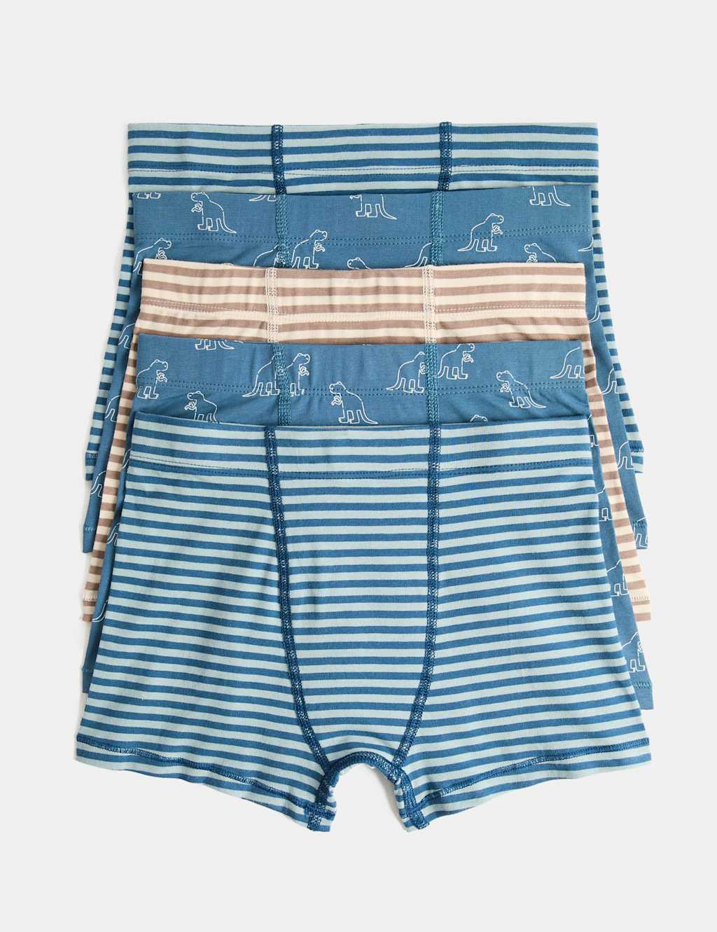 M&S Boys 5 Pack Cotton Rich Dino Print Trunks (3-10 Yrs) - 5-6 Years - Blue Mix