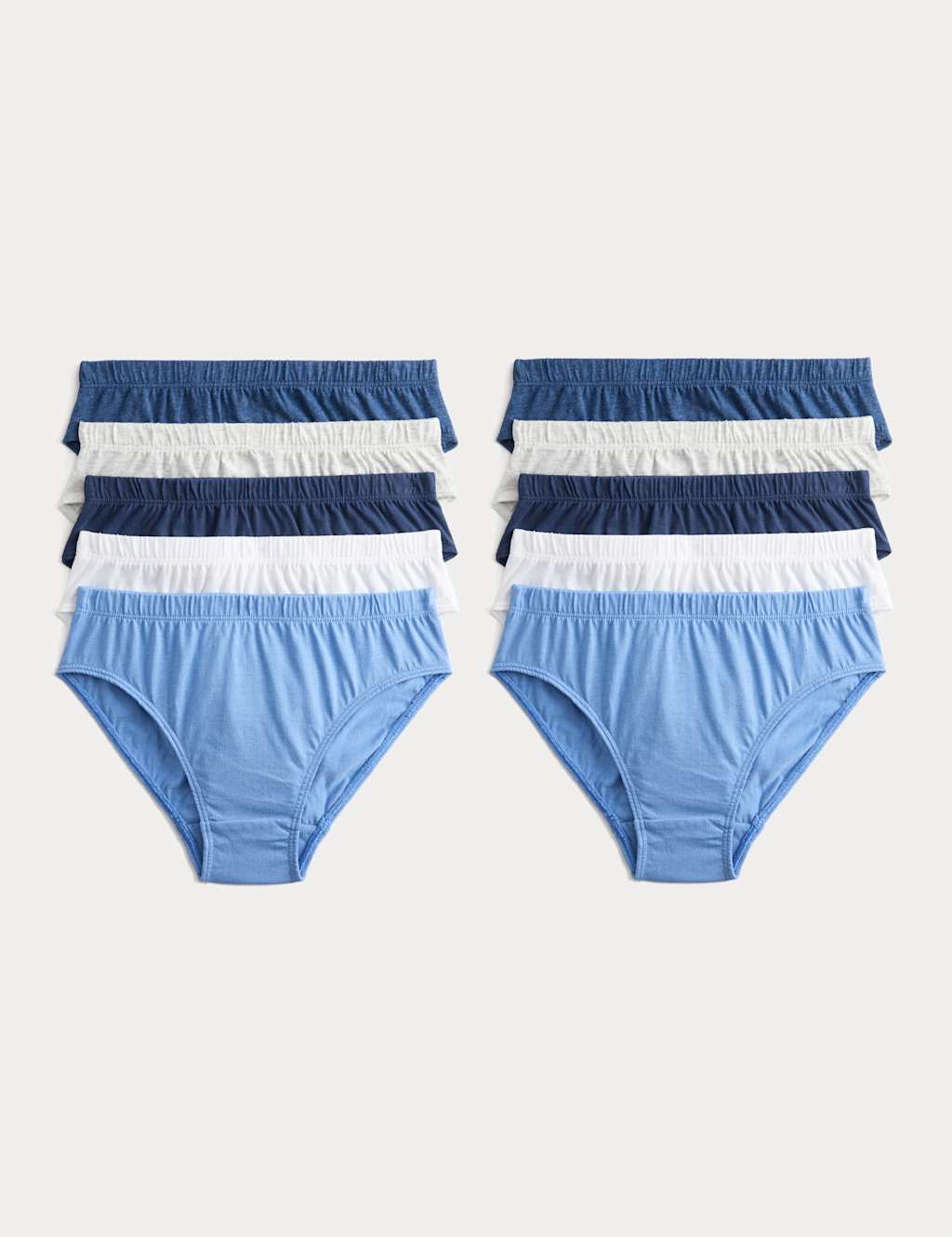 M&S 10pk Pure Cotton Briefs (2-14 Yrs) Blue Mix