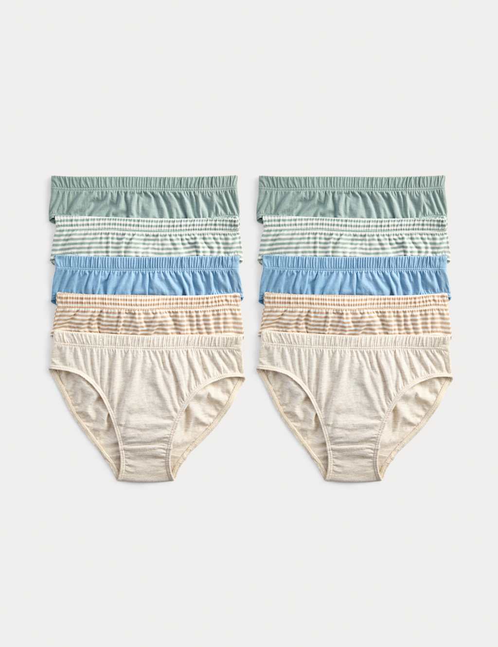 M&S 10pk Pure Cotton Stripes & Solids Briefs (2-14 Yrs) Multi