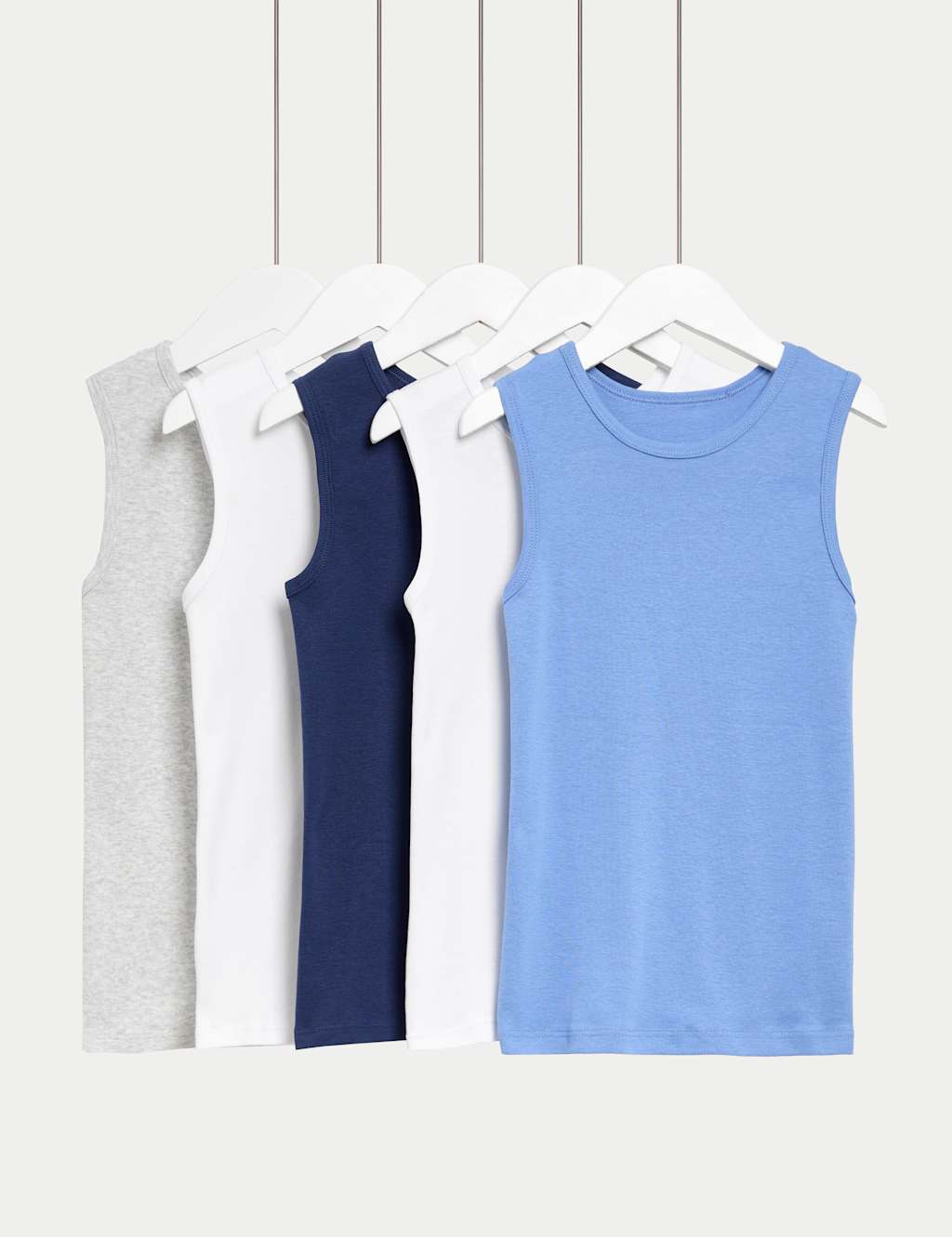 M&S Collection Boys 5pk Pure Cotton Plain Vests (2-14 Yrs) - 3-4 Y - Blue Mix, Blue Mix