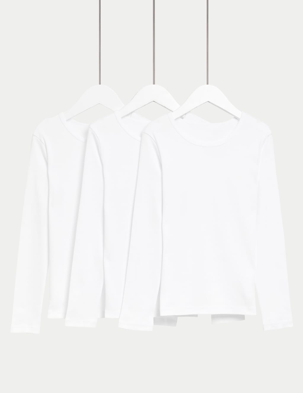 M&S 3pk Pure Cotton Long Sleeve Vests (2-14 Yrs) White