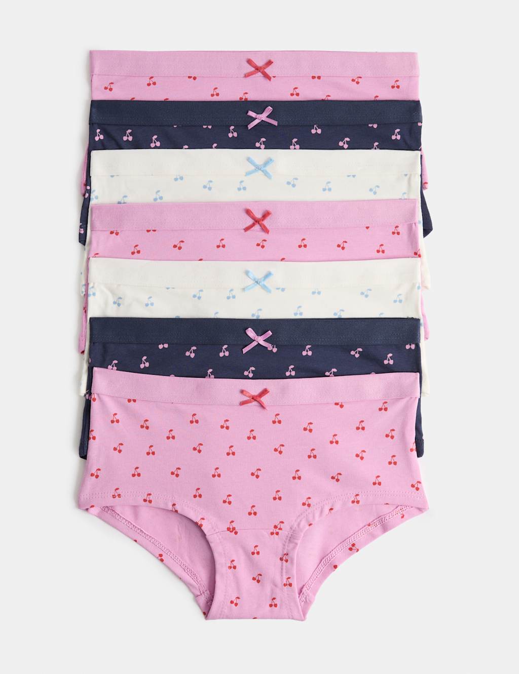 M&S Girls 7 Pack Cotton Rich Cherry Shorts (5-16 Yrs) - 9-10 Years - Red Mix
