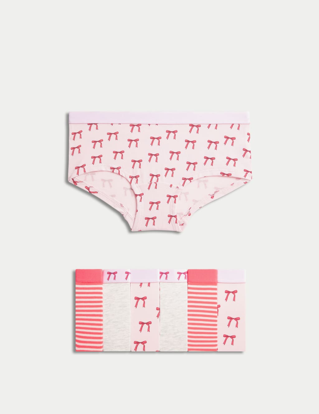 M&S Collection Girls 7pk Cotton with Stretch Bow Shorts (5-16 Yrs) - 9-10Y - Pink Mix, Pink Mix