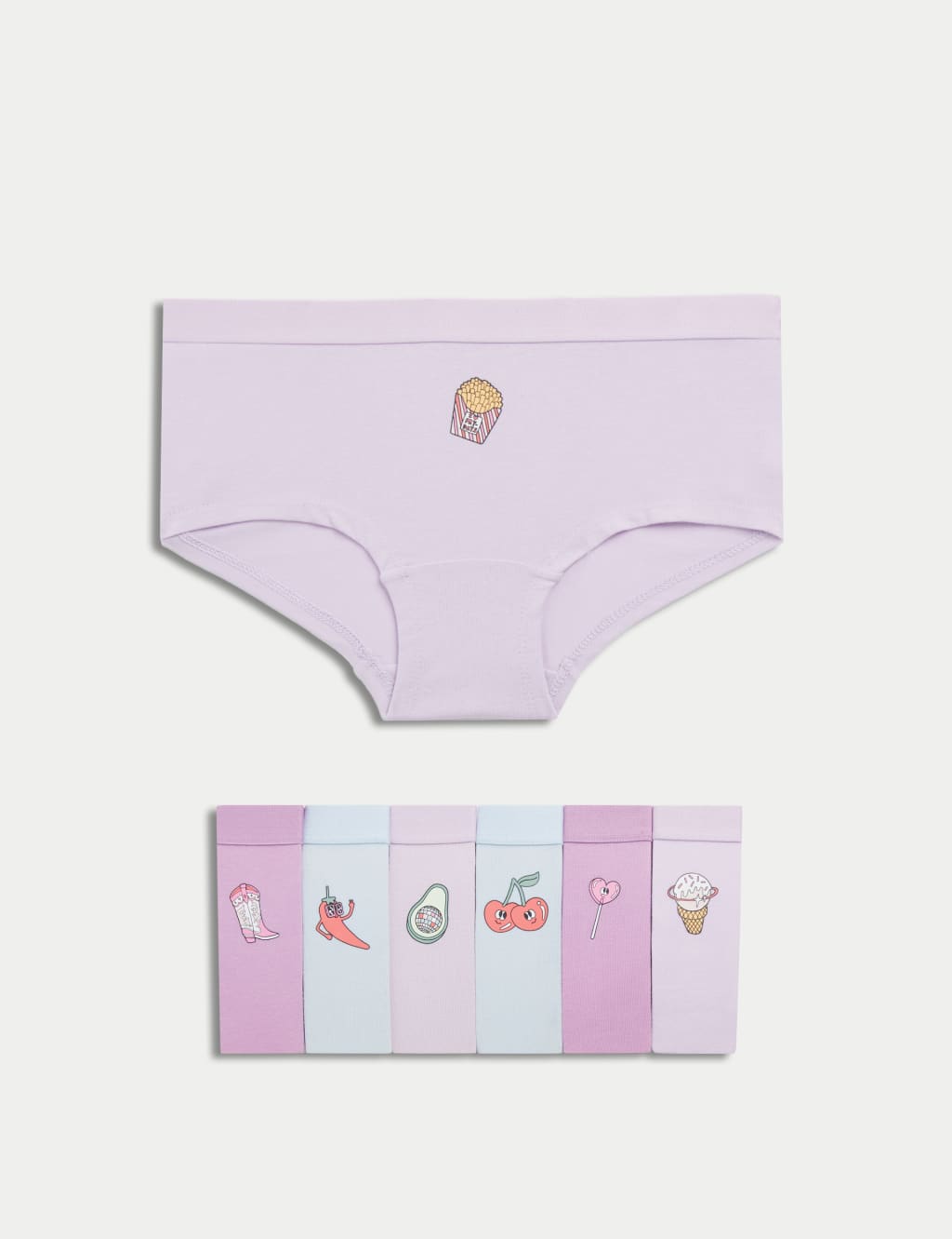 M&S Collection Girls 7pk Cotton with Stretch Fun Fruits Shorts (5-16 Yrs) - 8-9 Y - Multi, Multi