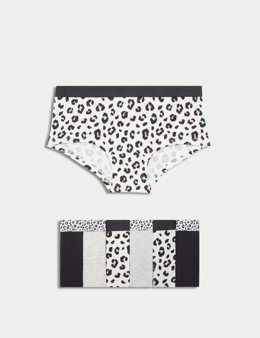 M&S Collection Girls 7pk Cotton with Stretch Leopard Shorts (5-16 Yrs) - 15-16 - Multi, Multi
