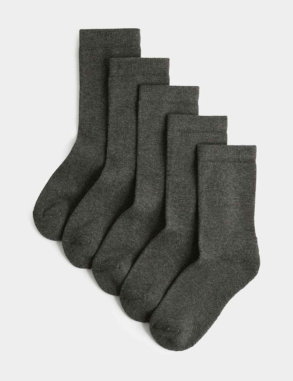 M&S Boys 5pk Cotton Blend Comfort School Socks - 8½-12 - Grey