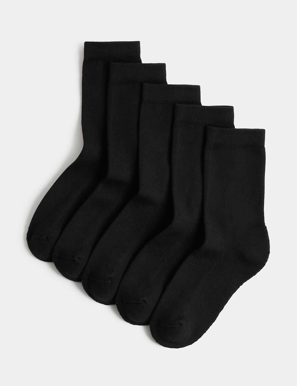 M&S Boys 5pk Cotton Blend Comfort School Socks - 4-7 - Black