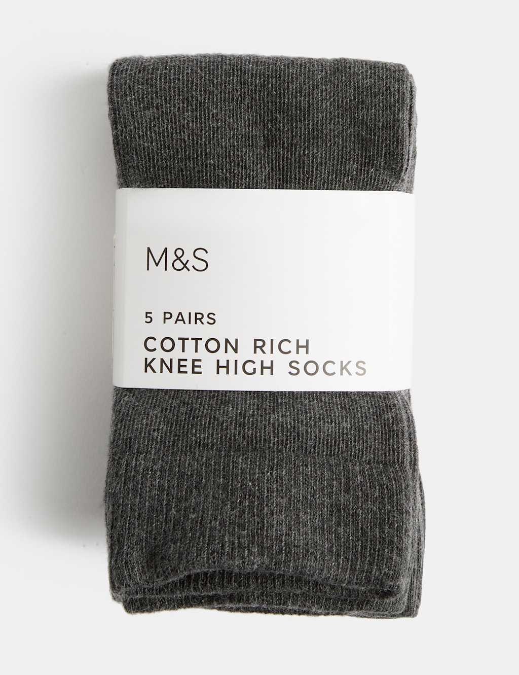 M&S Boys 5 Pack Cotton Rich Knee High Socks - 12½-3 ½ - Grey