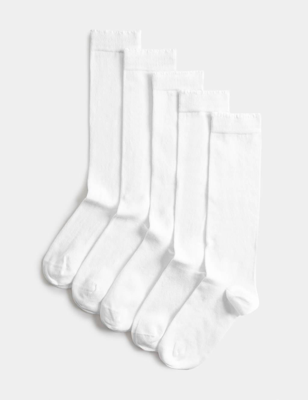 M&S Girls 5 Pack Cotton Rich Knee High Socks (6 Small-7 Large) - 4-7 - White