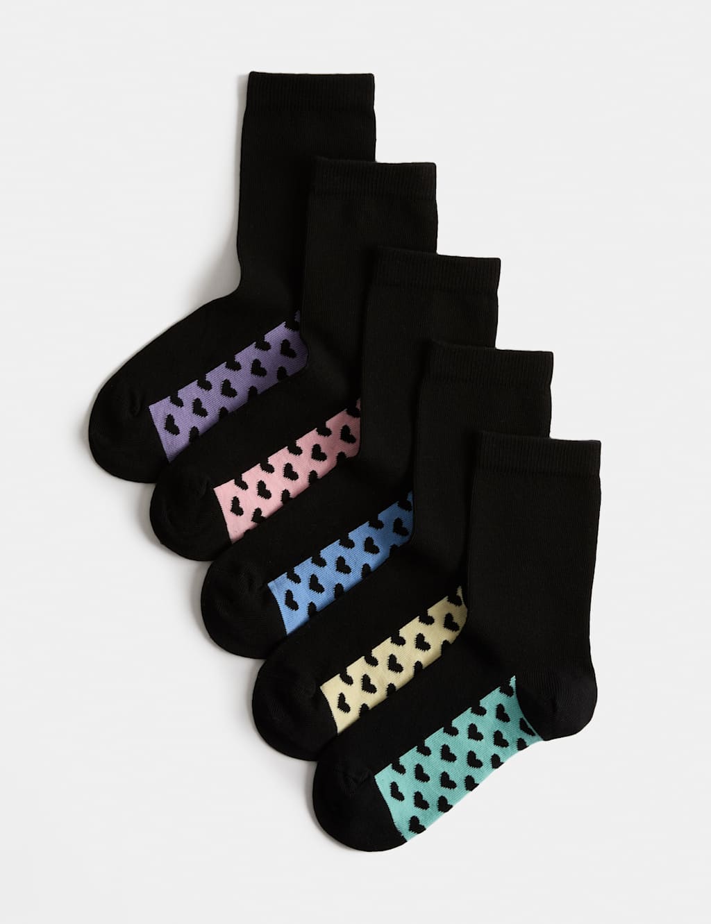 M&S Girls 5 Pack Cotton Rich Socks - 6-8 ½ - Black