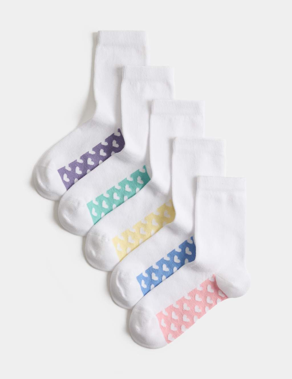 M&S Girls 5 Pack Cotton Rich Socks - 4-7 - White