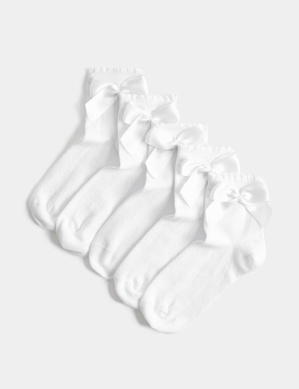 M&S Girls 5 Pack Cotton Rich Ankle Bow Socks (6 Small-7 Large) - 4-7 - White