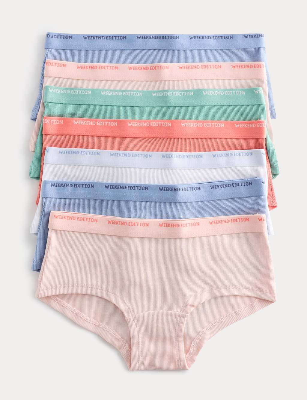 M&S Girls 7 Pack Cotton Rich Ribbed Knicker Shorts (5-16 Yrs) - 6-7 Years - Coral Mix