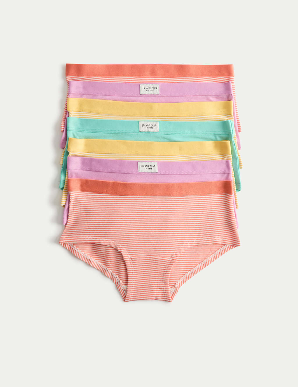 M&S Girls 7 Pack Cotton With Stretch Striped Shorts (5-16 Yrs) - 15-16 Years - Coral Mix