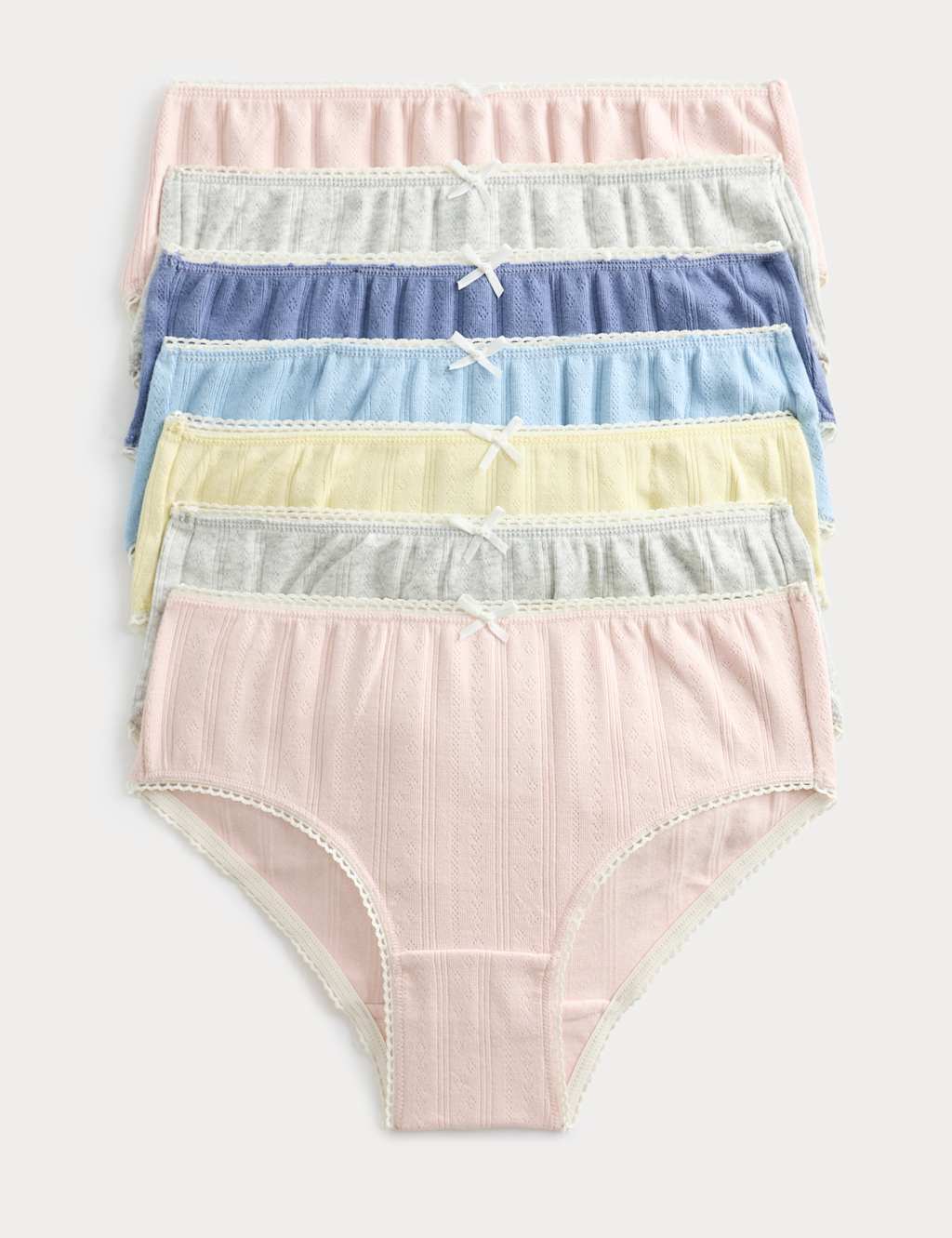 M&S Girls 7 Pack Cotton with Stretch Pointelle Knickers (18 Mths-14 Yrs) - 6-7 Years - Pink Mix