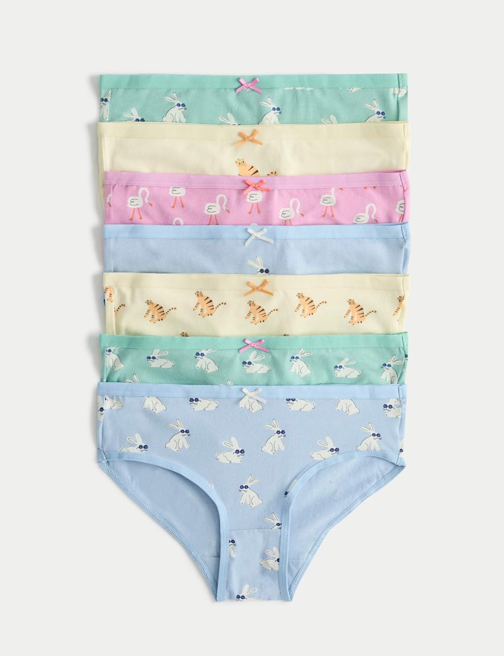 M&S Girls 7 Pack Cotton with Stretch Animal Print Knickers (18 Mths - 8 Yrs) - 3-4 Years - Blue Mix