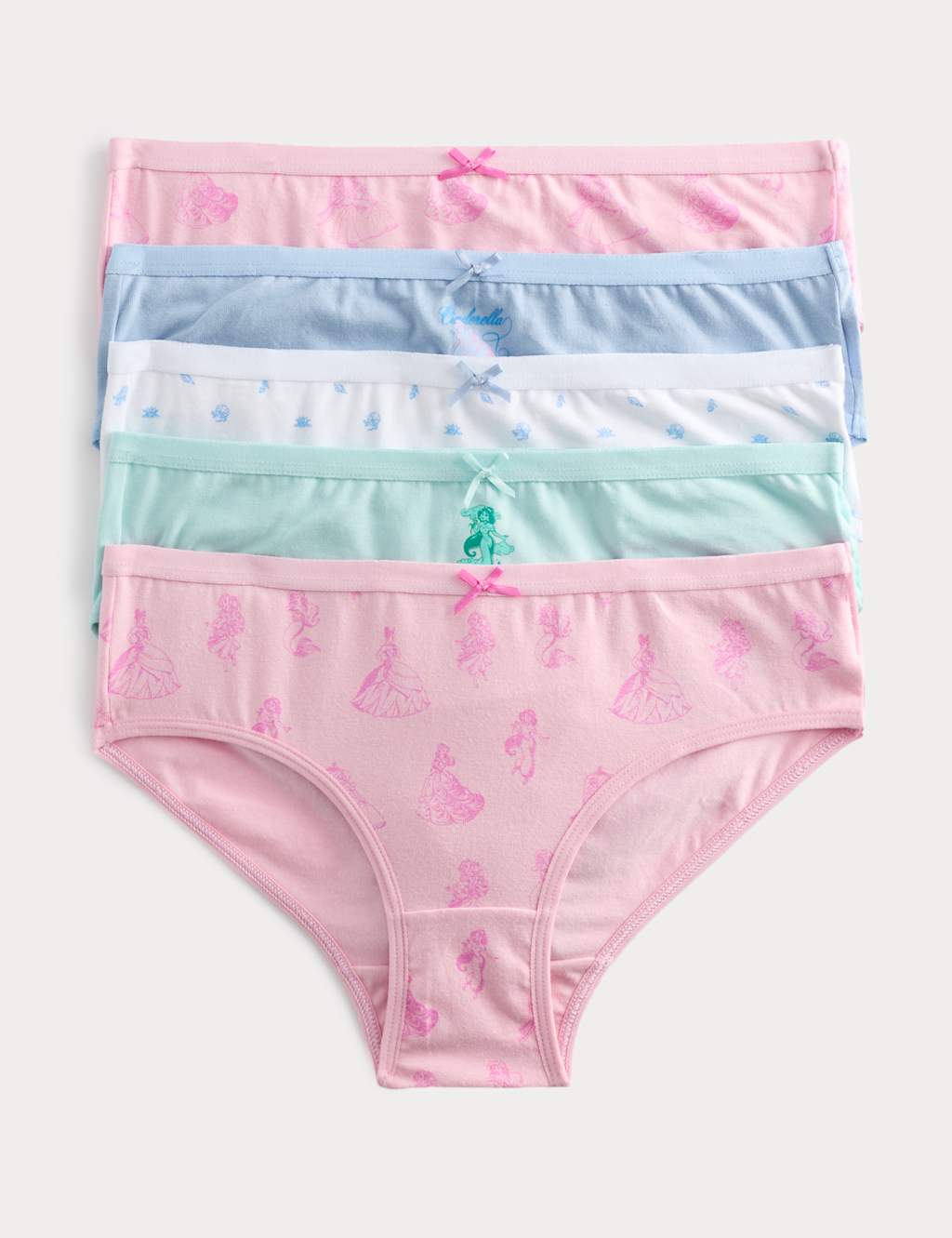 M&S Girls 5 Pack Disney Princess Cotton with Stretch Knickers (18 Mths-8 Yrs) - 4-5 Years - Pink Mix