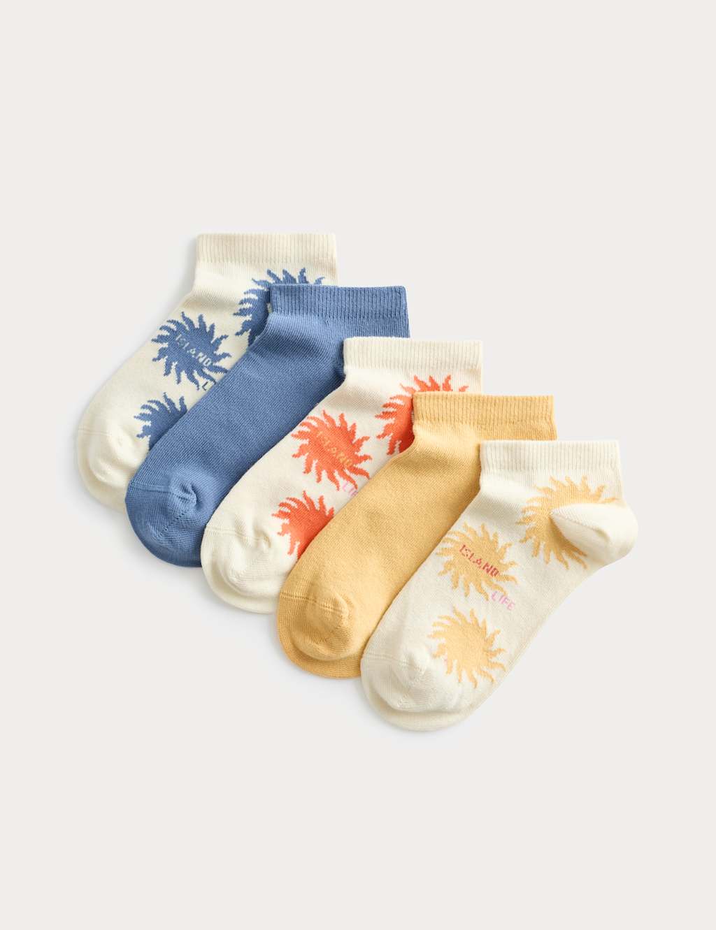 M&S Boys 5 Pack Cotton Rich Trainer Liners (6 Small - 7 Large ) - 6-8 ½ - Cream Mix