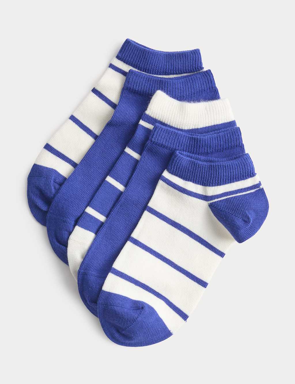 M&S Boys 5 Pack Striped Trainer Liner Socks (6 Small-7 Large) - 6-8 ½ - Blue Mix