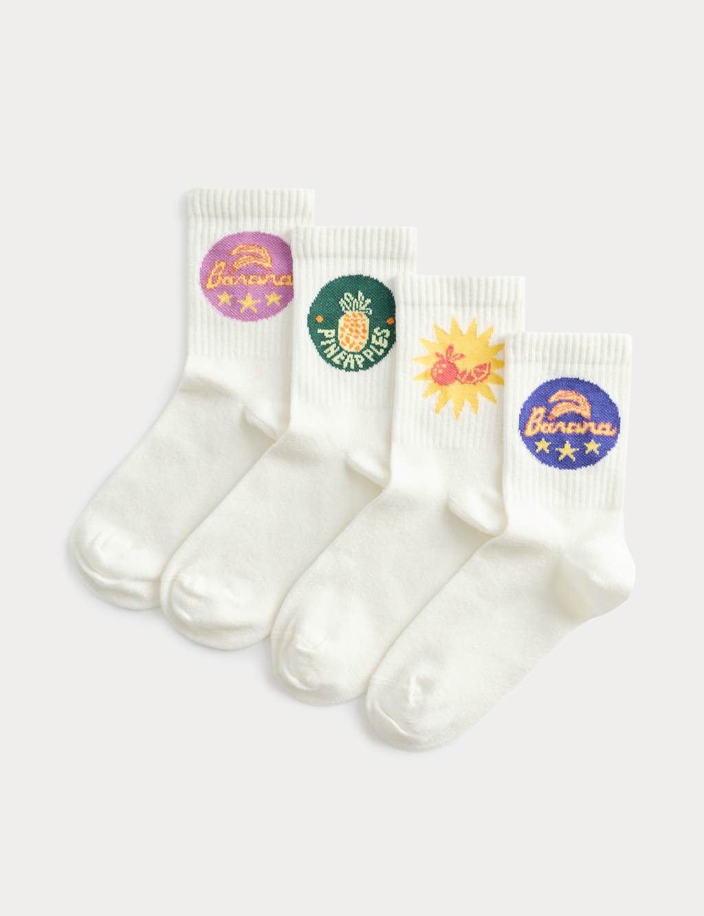 Boys 4 Pack Cotton Rich Fruit Socks (6 Small - 7 Large) - 6-8 ½ - White Mix - Available at M&S