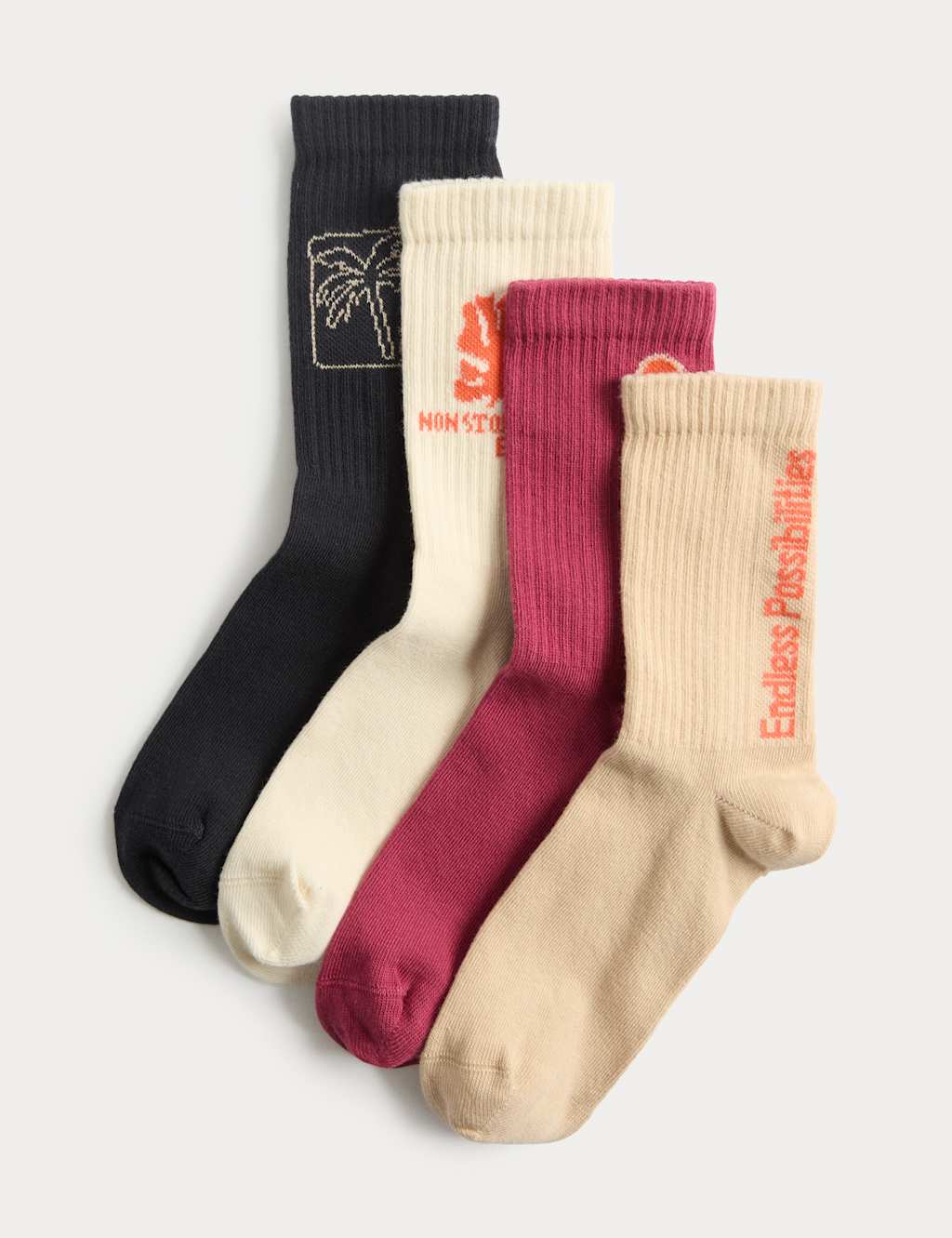 Boys 4pk Cotton Rich Palm Tree Socks (6 Small - 7 Large) - 6-8 ½ - Multi - Available at M&S