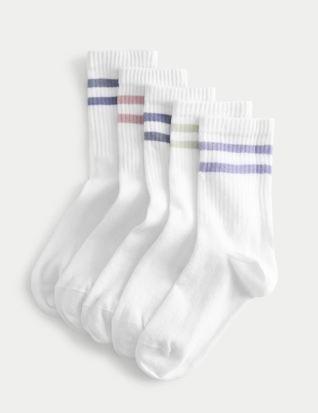 M&S Boys 5 Pack Cotton Rich Rib Stripe Sports Socks - 12½-3 ½ - Multi