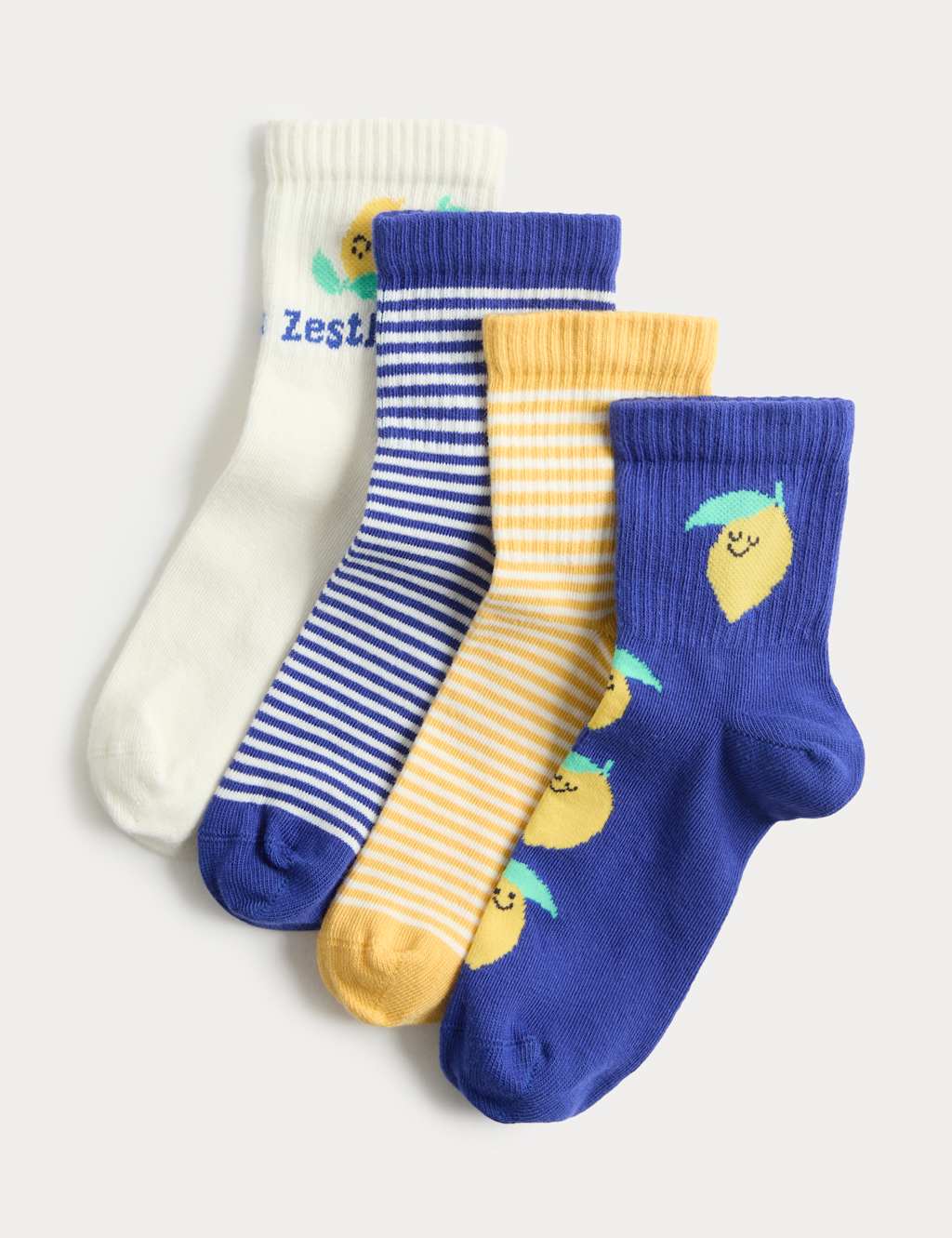 M&S Boys 4pk Cotton Rich Lemon Socks (6 Small - 7 Large) - 6-8 ½ - Yellow Mix