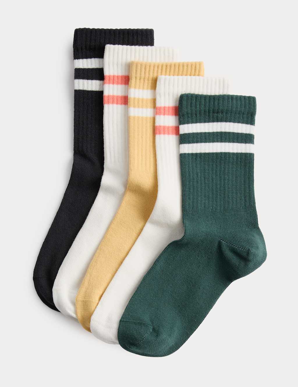 M&S Boys 5 Pack Coloured Rib Stripe Sports Socks (6 Small-7 Large) - 6-8 ½ - Multi