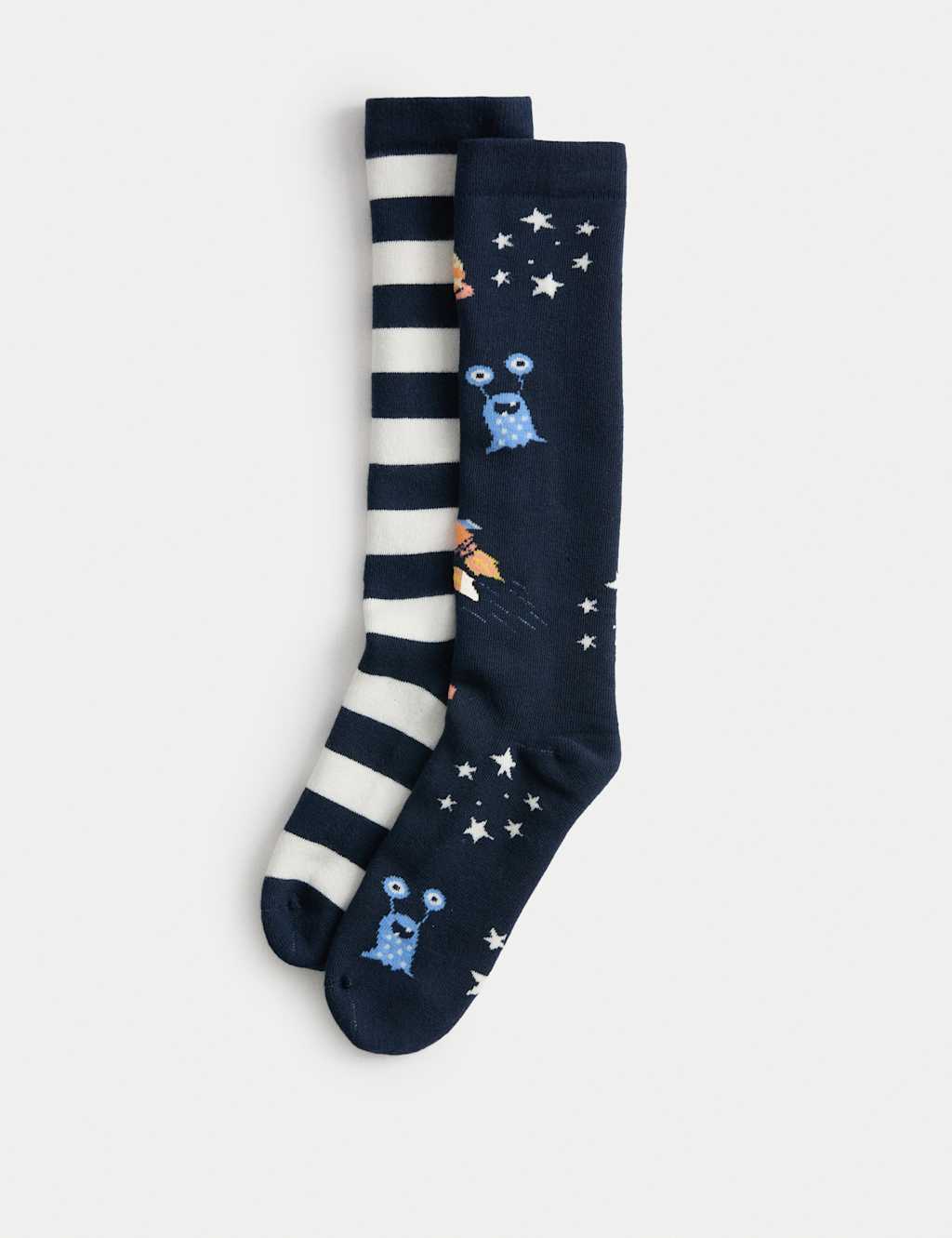 M&S 2 Pack Space Welly Socks (6 Small - 7 Large) Multi