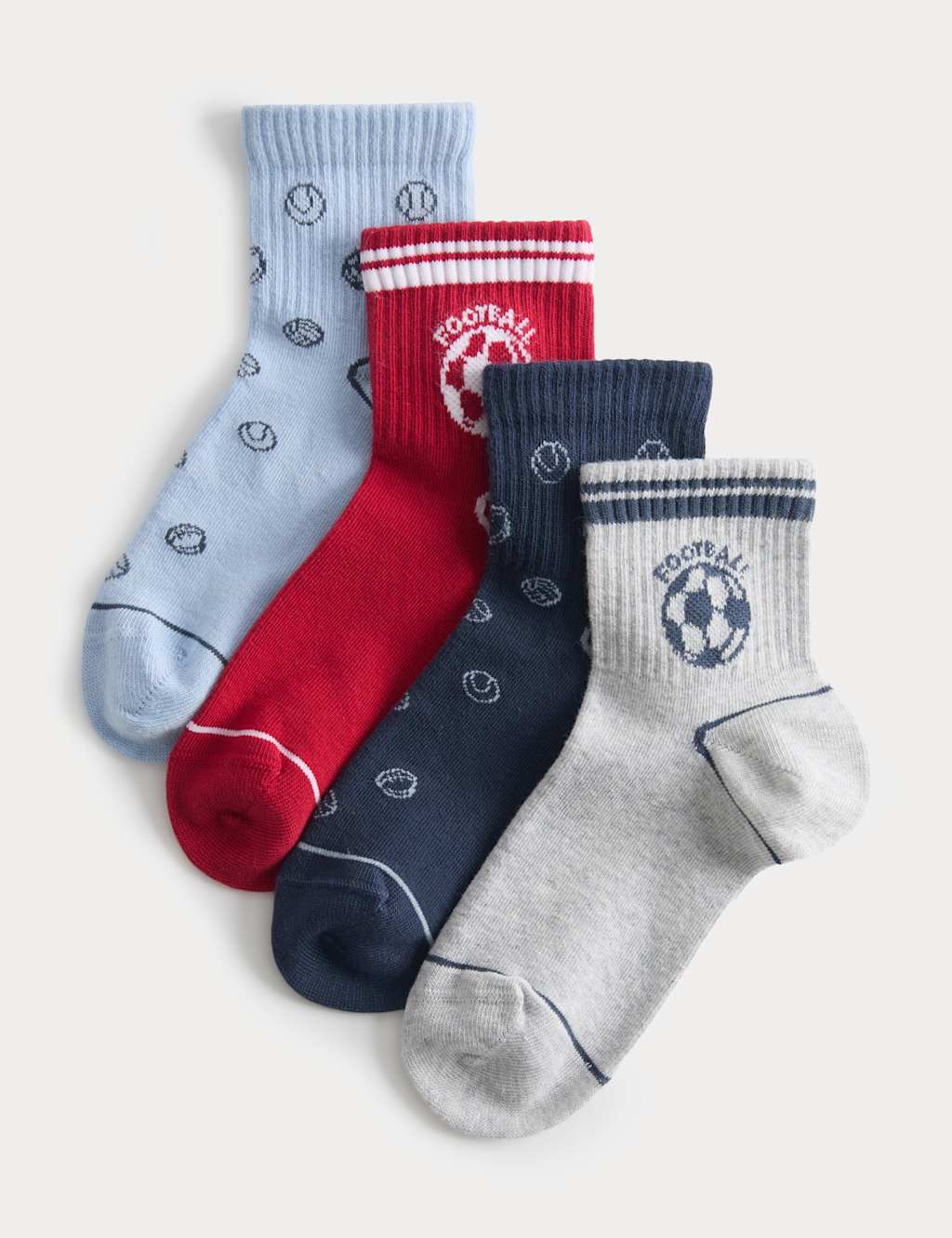 M&S Boys 4 Pack Football Graphic Cotton Rich Socks (6 Small - 7 Large) - 4-7 - Multi