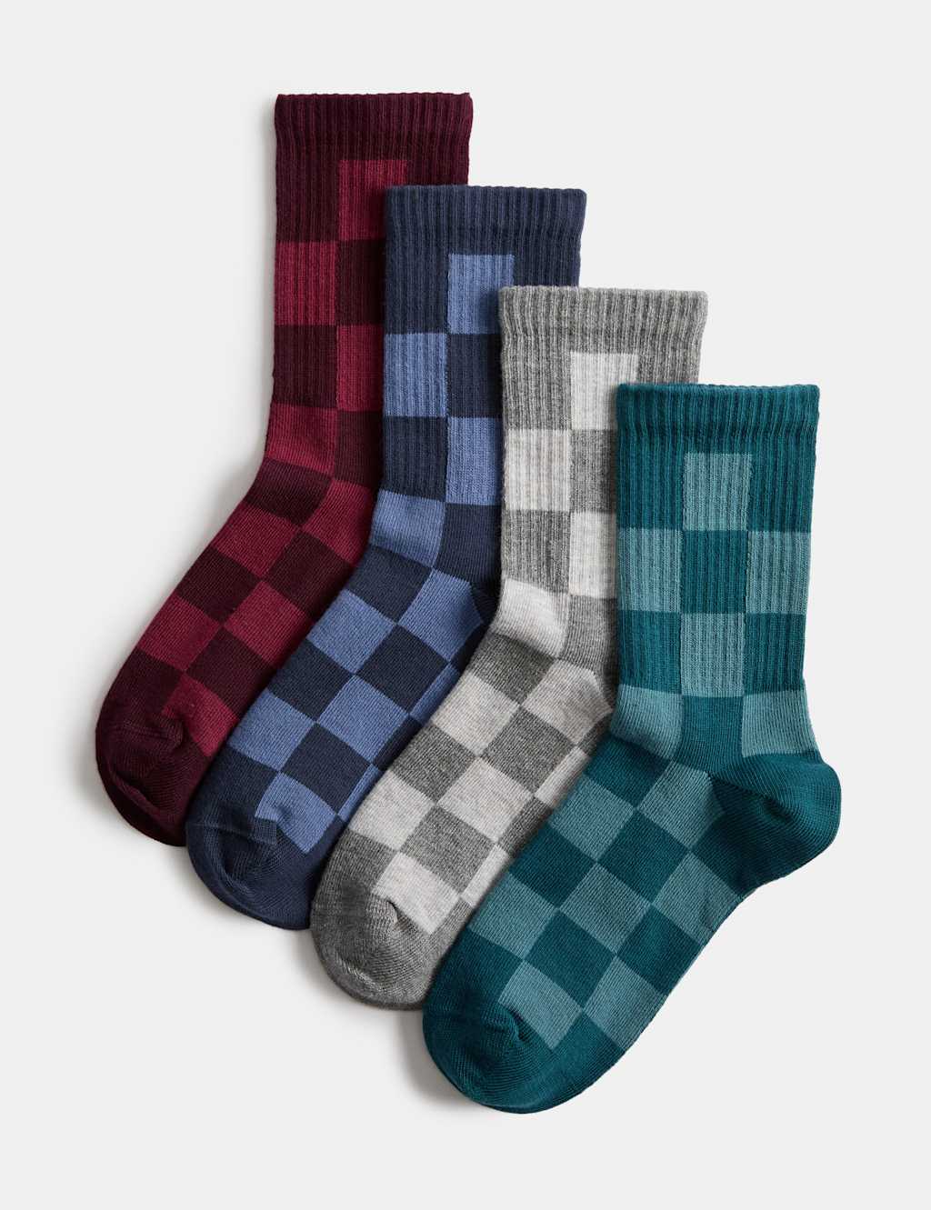 M&S Boys 4 Pack Cotton Rich Checkerboard Socks (6 Small-7 Large) - 4-7 - Multi