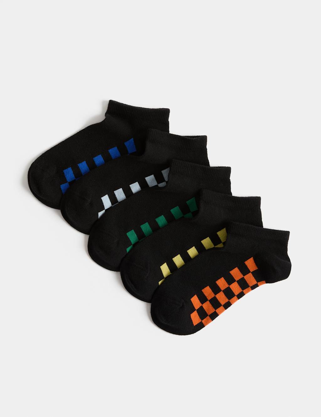 M&S Boys 5 Pack Checkerboard Trainer Liners - 8½-12 - Black Mix