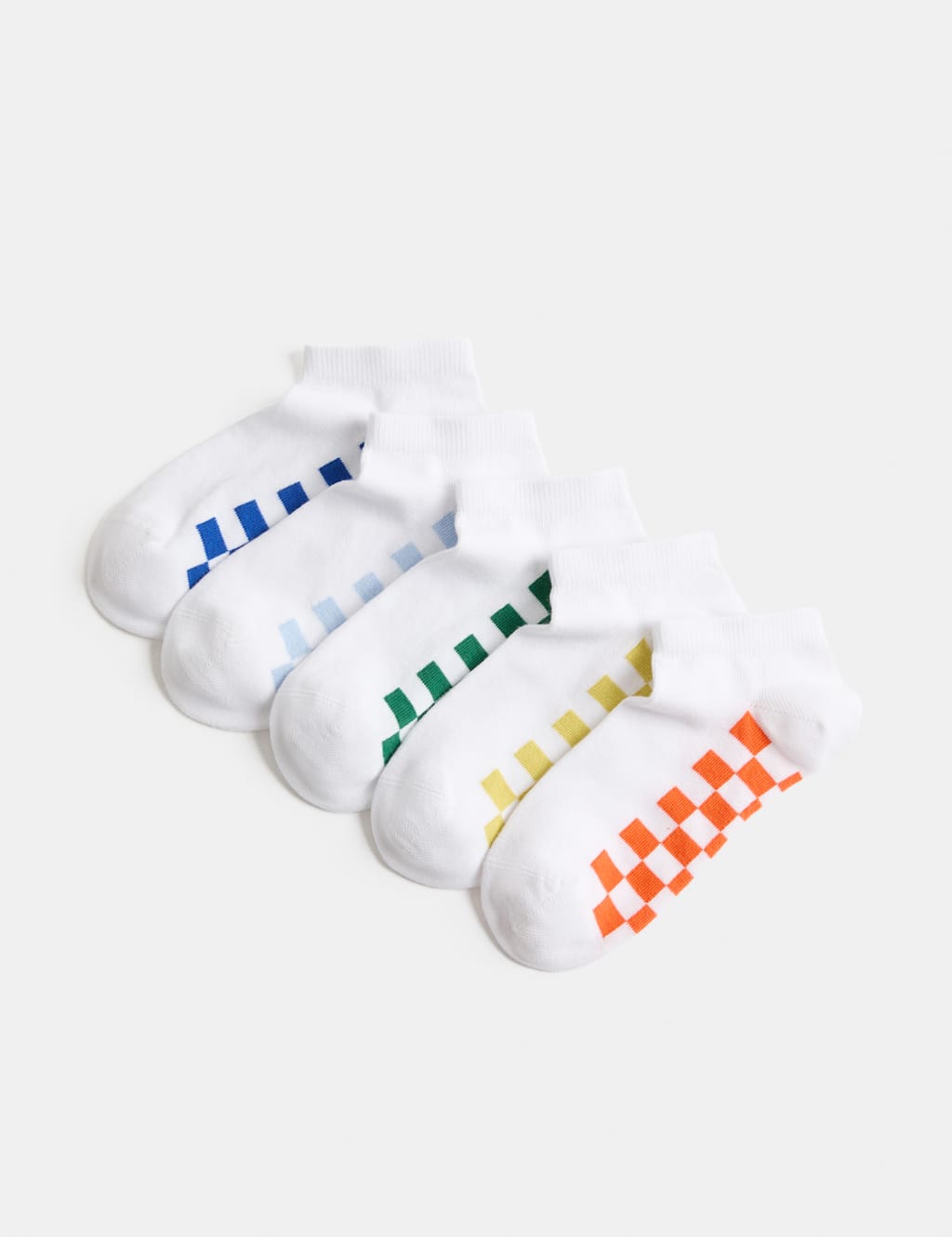 M&S Boys 5 Pack Checkerboard Trainer Liners - 6-8 ½ - White Mix