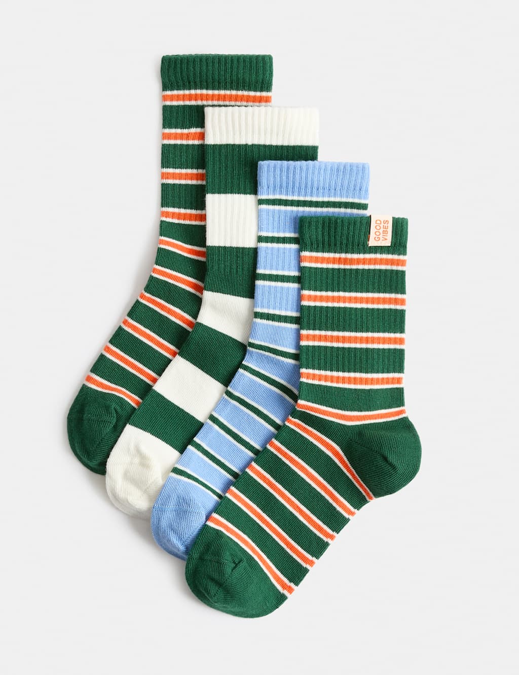 M&S Boys 4 Pack Cotton Rich Wide Stripe Sports Socks - 4-7 - Multi